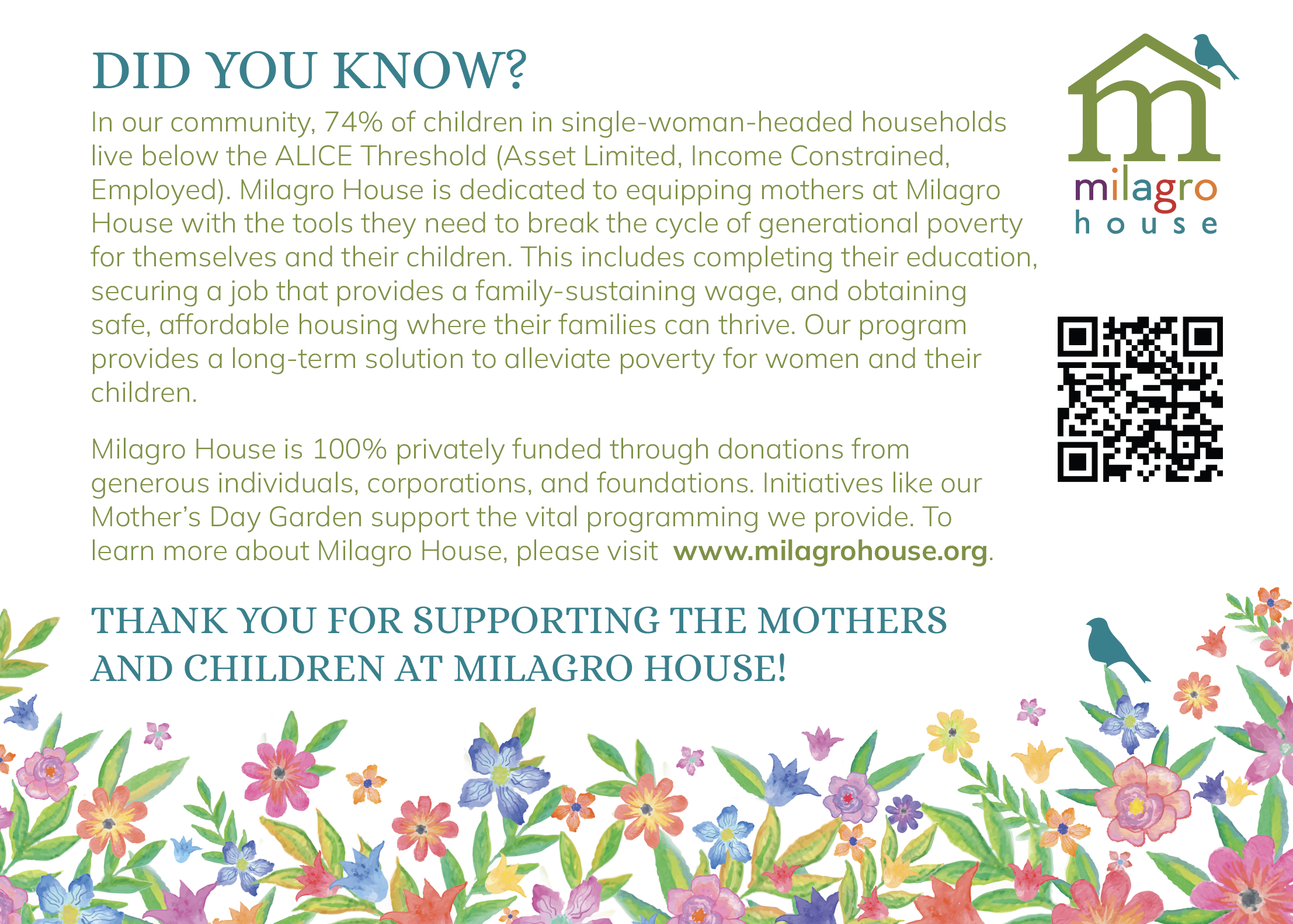 Milagro House Mother's Day Card